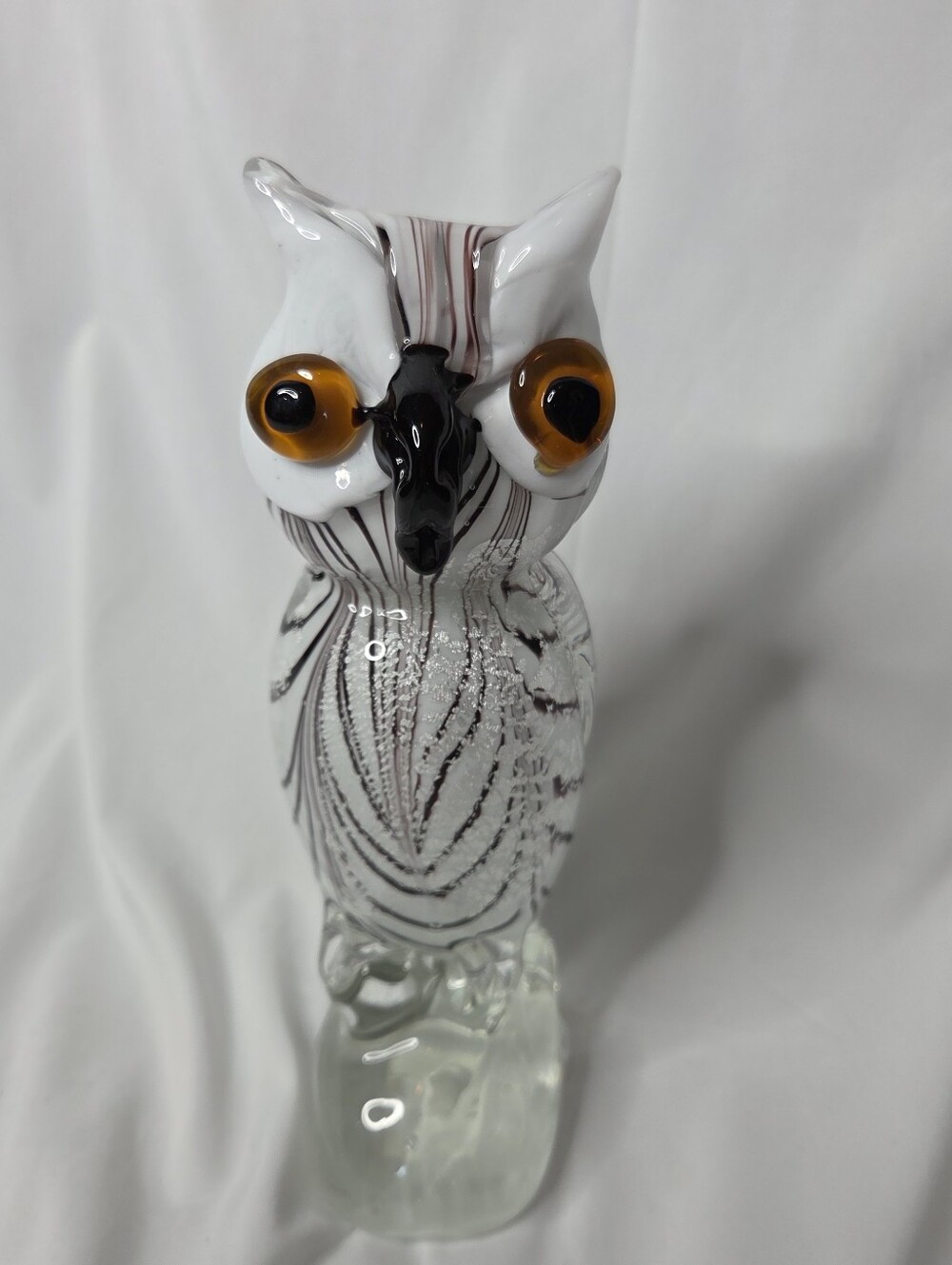 Hand Blown White Glass Owl Figurine